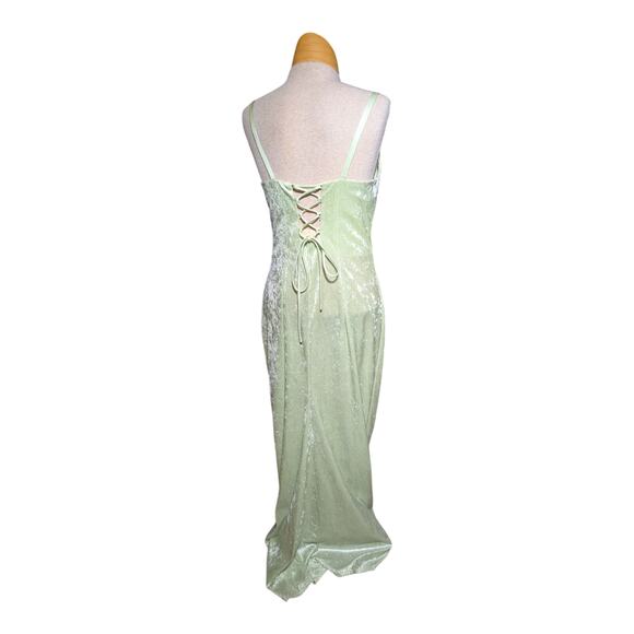 Vtg Y2K Jessica McClintock Pale Green Velvet Shimmer Lace Up Maxi Dress Sz 8 - Picture 3 of 6